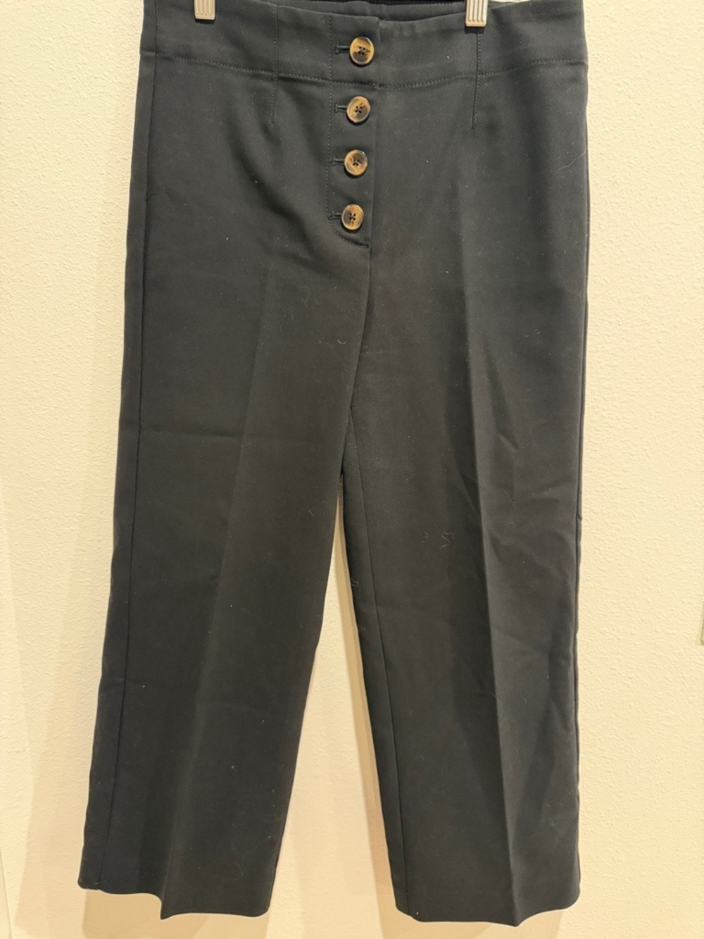 LOFT Black Straight-Leg Pants with Button Front